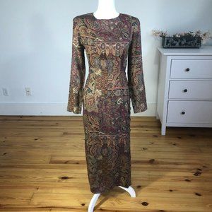 Vtg Sharon Young Long Sleeve Sheath Dress 4 Maroon